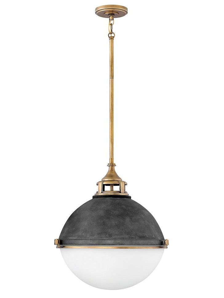 Quintiesse Fletcher 3 Light Pendant In Aged Zinc And Heritage Brass Finishes Complete WIth Etched Opal Glass - QN-FLETCHER-P-L-AZ