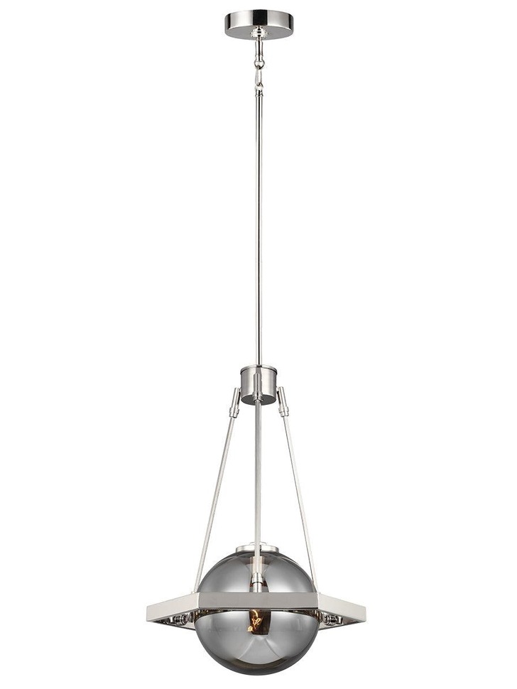 Quintiesse Harper 1 Light Pendant In Polished Nickel Complete WIth Smoke Glass - QN-HARPER-1P