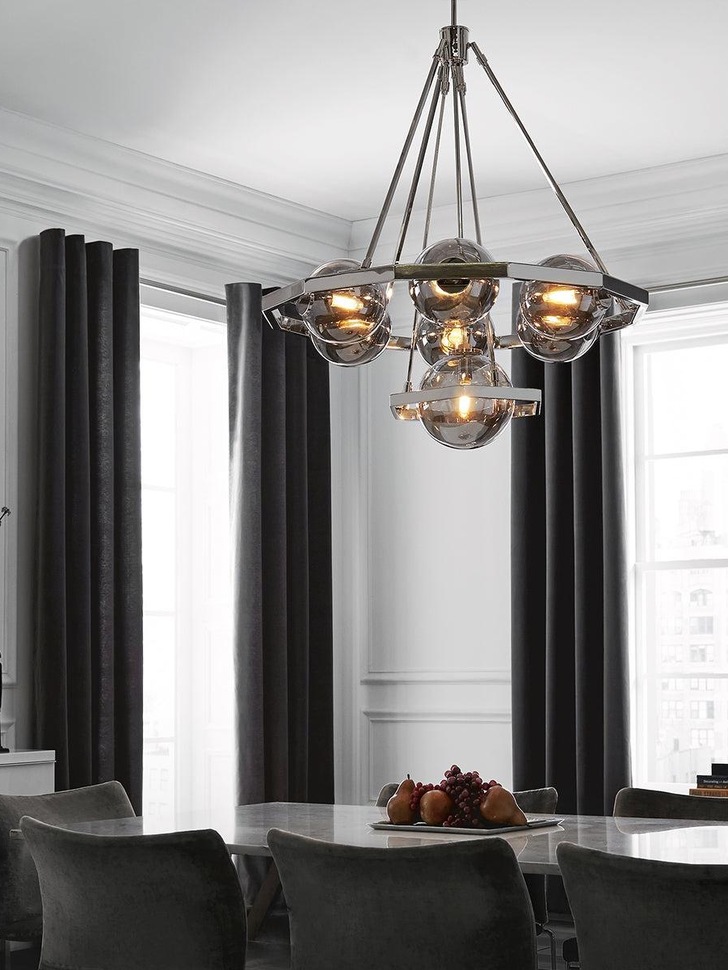 Quintiesse Harper 7 Light Chandelier In Polished Nickel Complete WIth Smoke Glasses - QN-HARPER7