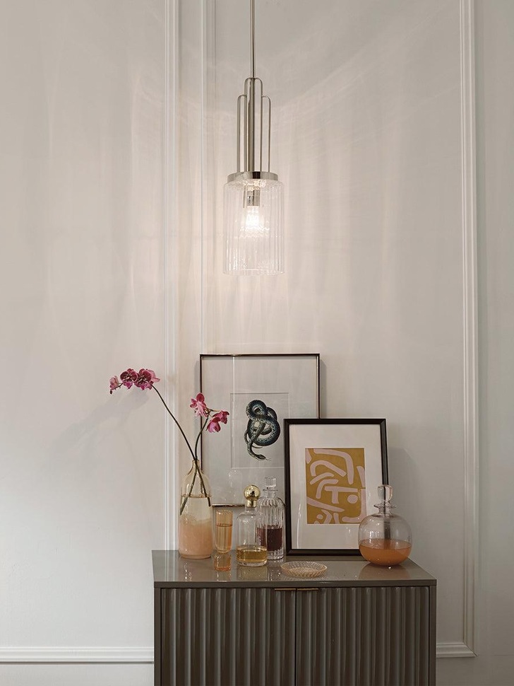 Quintiesse Kimrose 1 Light Mini-Pendant In Polished Nickel Complete With Gently Ribbed Clear Glass Shades - QN-KIMROSE-MP-PN