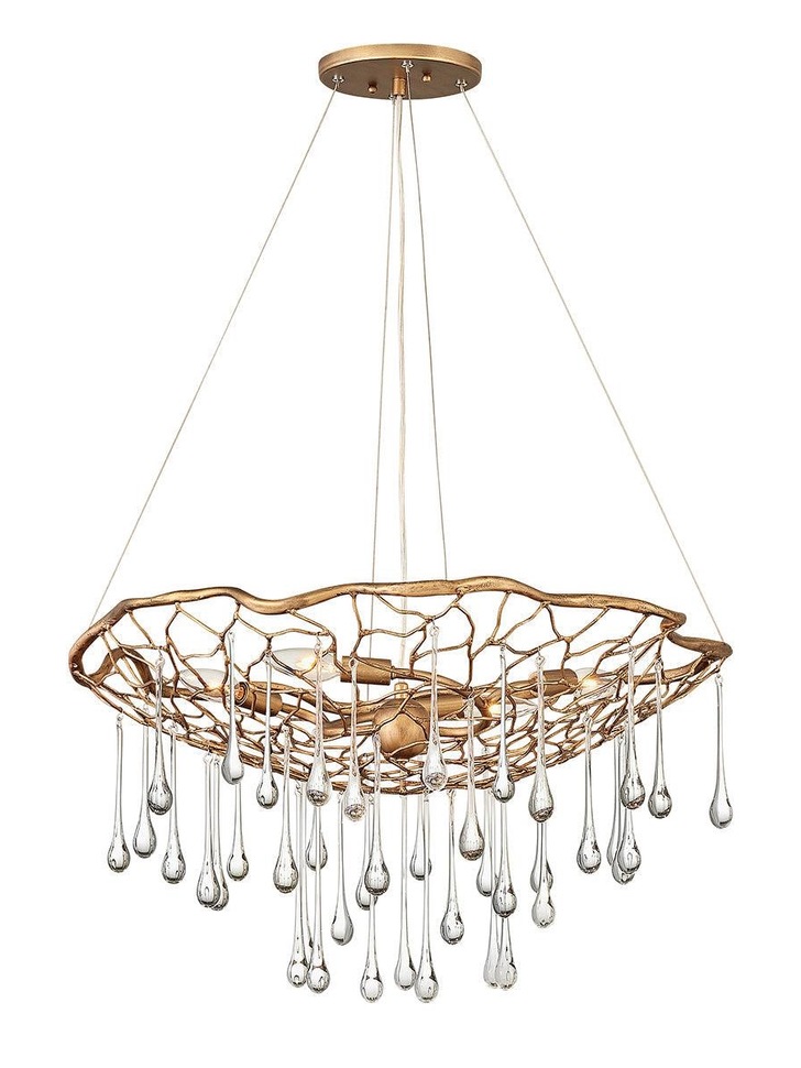 Quintiesse Laguna 4 Light Pendant Light In Burnished Gold Complete With Clear Glass Drops - QN-LAGUNA-4P