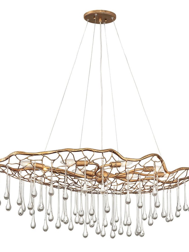 Quintiesse Laguna 8 Light Pendant Light In Burnished Gold Complete With Clear Glass Drops - QN-LAGUNA-8P