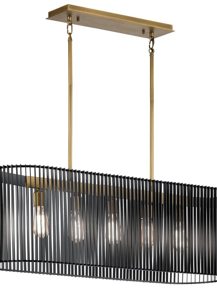 Quintiesse Linara 5 Light Linear Chandelier In Black And Natural Brass - QN-LINARA-ISLE-BK