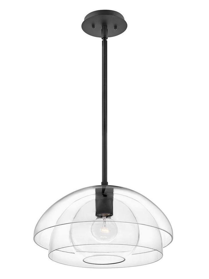 Quintiesse Lotus 1 Light Pendant / Semi-flush In Black With Clear Glasses - QN-LOTUS-P-BLK