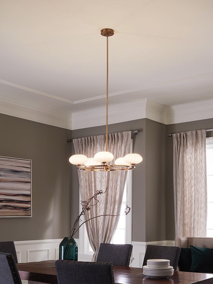 Quintiesse Pim 5 Light Chandelier In Fox Gold Complete With Eched Cased Opal Glasses - QN-PIM5-FXG