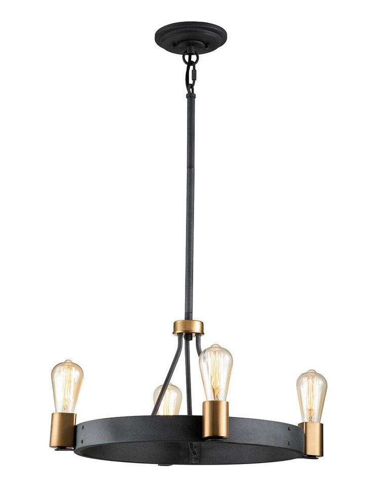 Quintiesse Silas 4 Light Pendant/Semi-Flush In Aged Zinc And Heritage Brass - QN-SILAS-4P-DZ