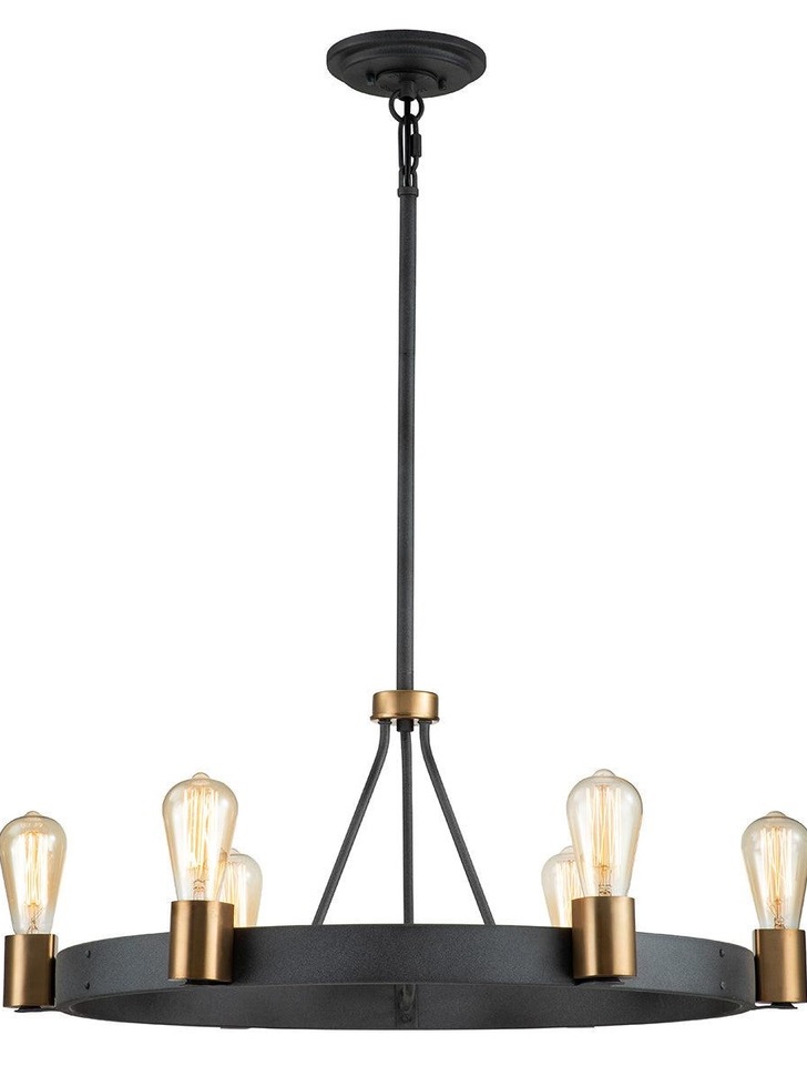 Quintiesse Silas 6 Light Pendant/Semi-Flush In Aged Zinc And Heritage Brass - QN-SILAS-6P-DZ