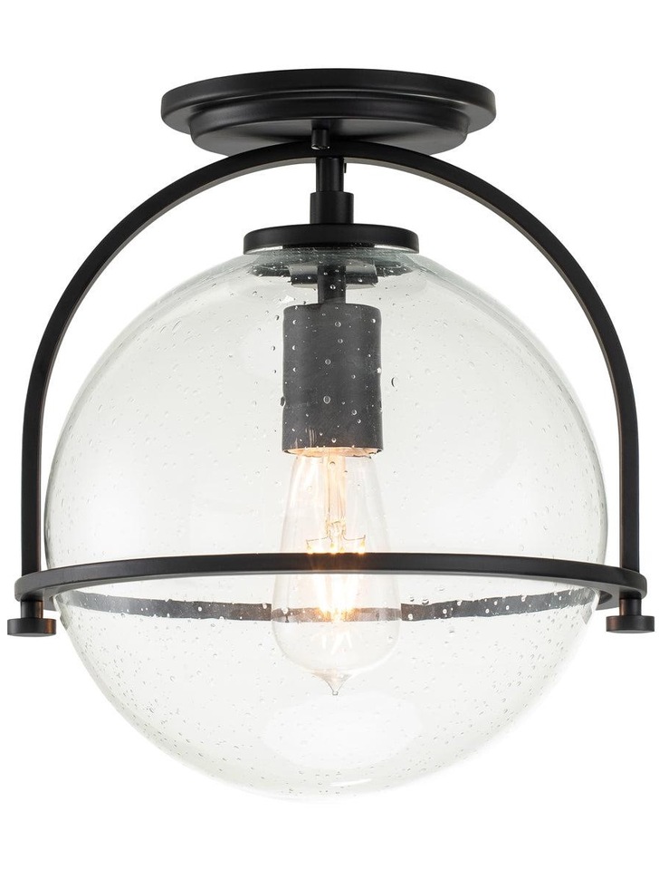 Quintiesse Somerset 1 Light Flush Mount In Black Complete With Clear Glass - QN-SOMERSET-F-C-BK