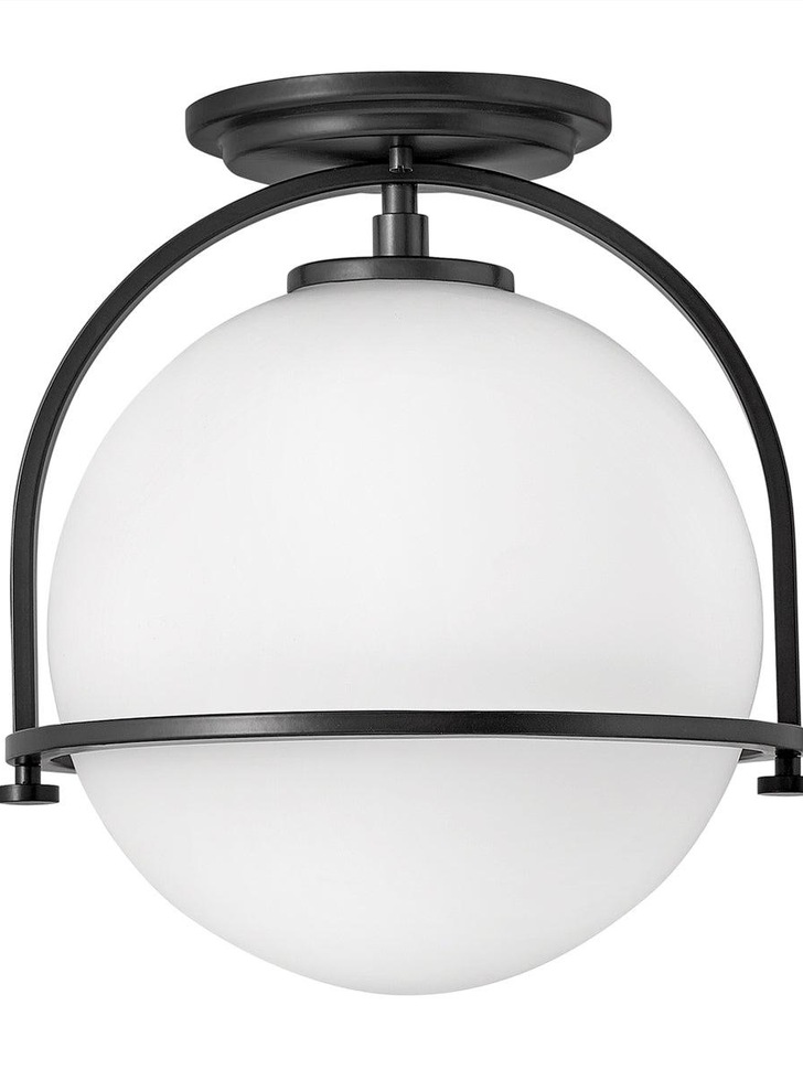 Quintiesse Somerset 1 Light Flush Mount In Black Complete With Opal Glass - QN-SOMERSET-F-O-BK