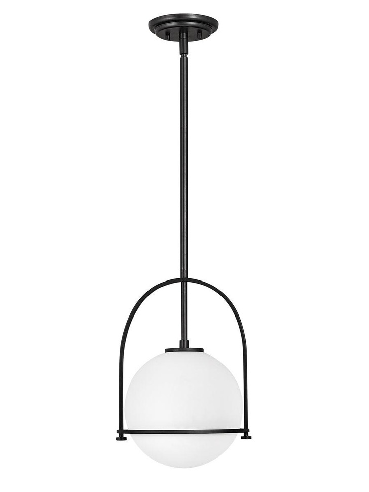 Quintiesse Somerset 1 Light Medium Pendant In Black Complete With Opal Glass - QN-SOMERSET-P-O-BK