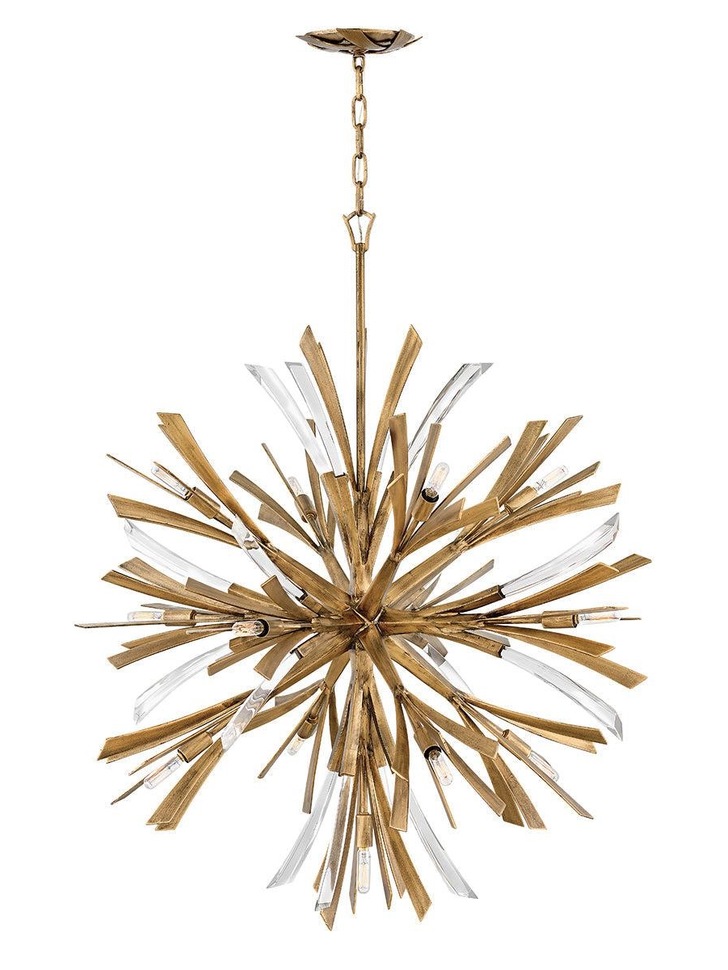 Quintiesse Vida 13 Light Large Pendant In Burnished Gold Complete With Crystal Decoration - QN-VIDA-13P-L