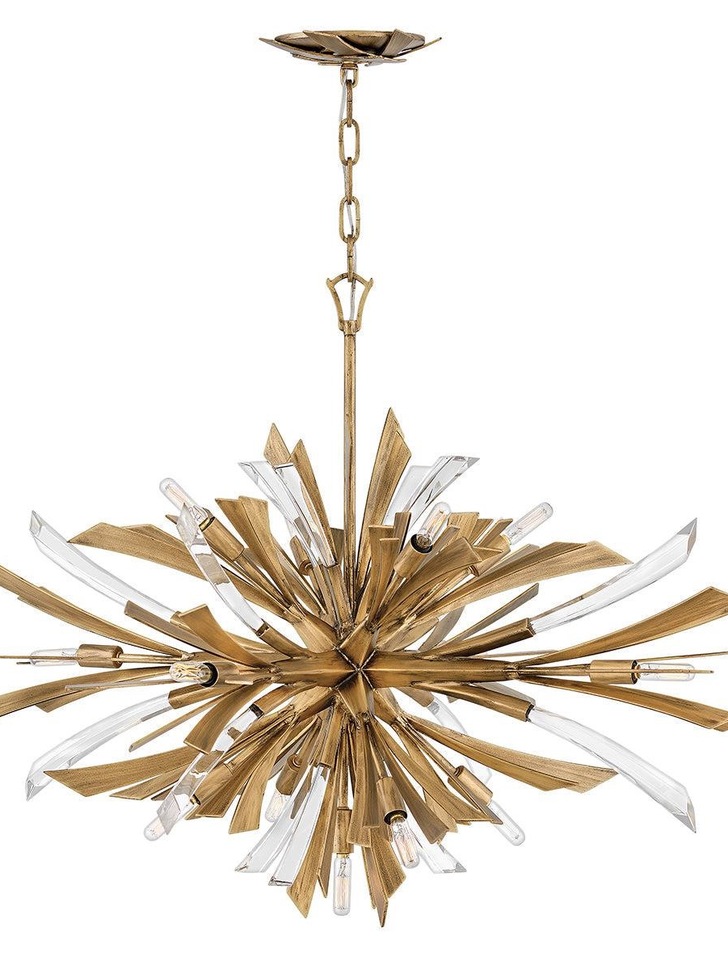 Quintiesse Vida 13 Light Wide Pendant In Burnished Gold Complete With Crystal Decoration - QN-VIDA-13P-W