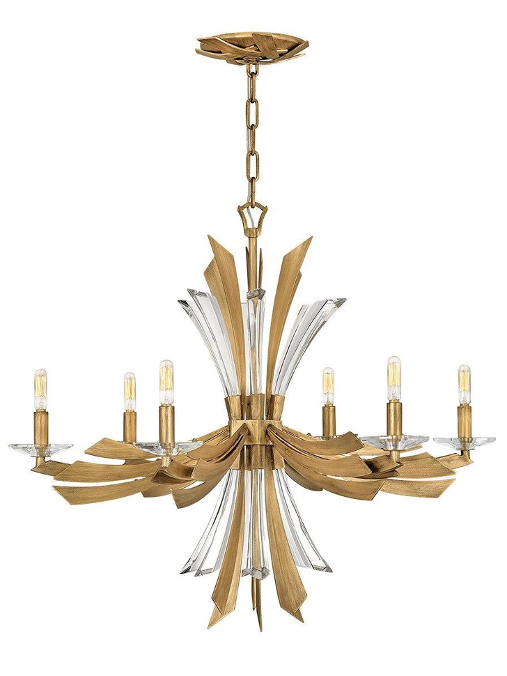 Quintiesse Vida 6 Light Chandelier In Burnished Gold Complete With Crystal Decoration - QN-VIDA6