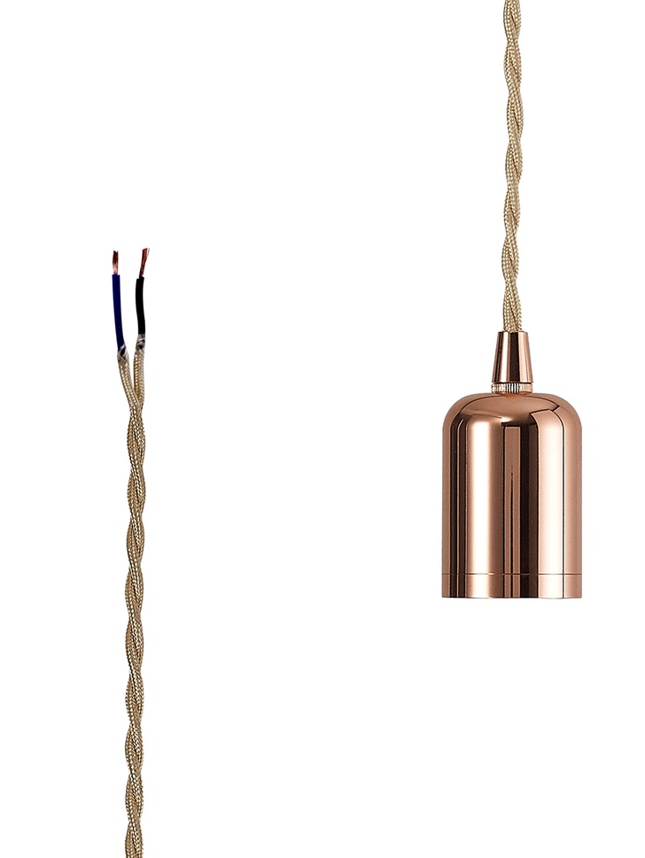 Rose Gold E27 Metal Lampholder Kit With Cable Clamp And 3m Rose Gold Braided Twisted Cable