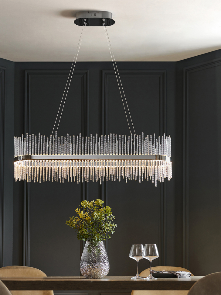 Thorlight Etta LED Linear Bar Pendant Polished Chrome With Clear Twisted Glass Rods