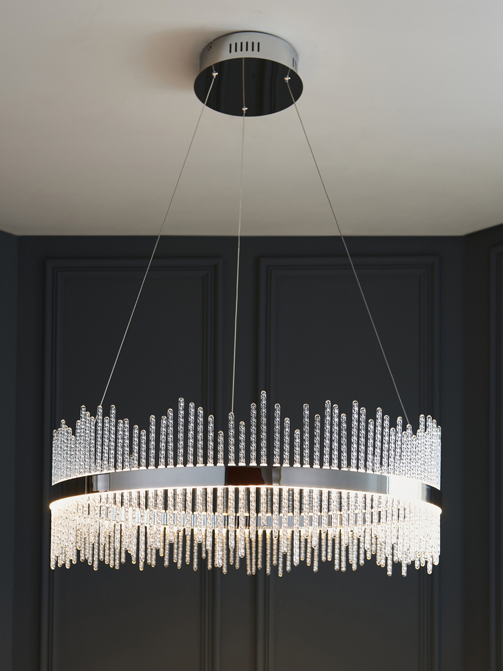 Thorlight Etta LED Round Pendant Polished Chrome With Clear Twisted Glass Rods