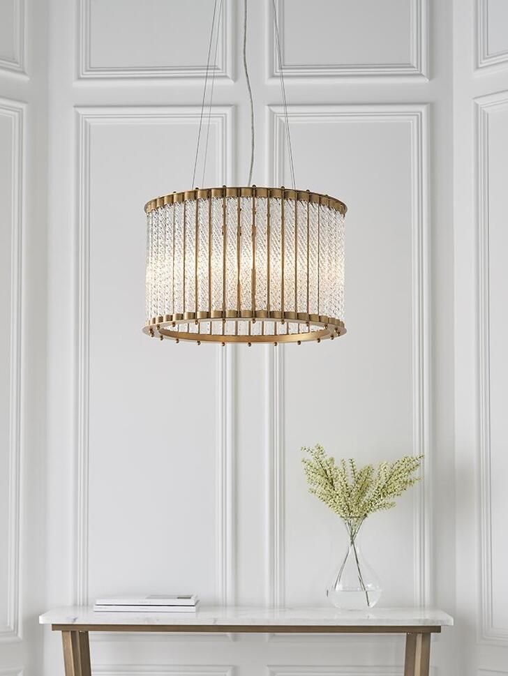 Thorlight Ofir Matt Gold Finsih 6 Light Pendant Complete With Clear Twisted Glass Rods