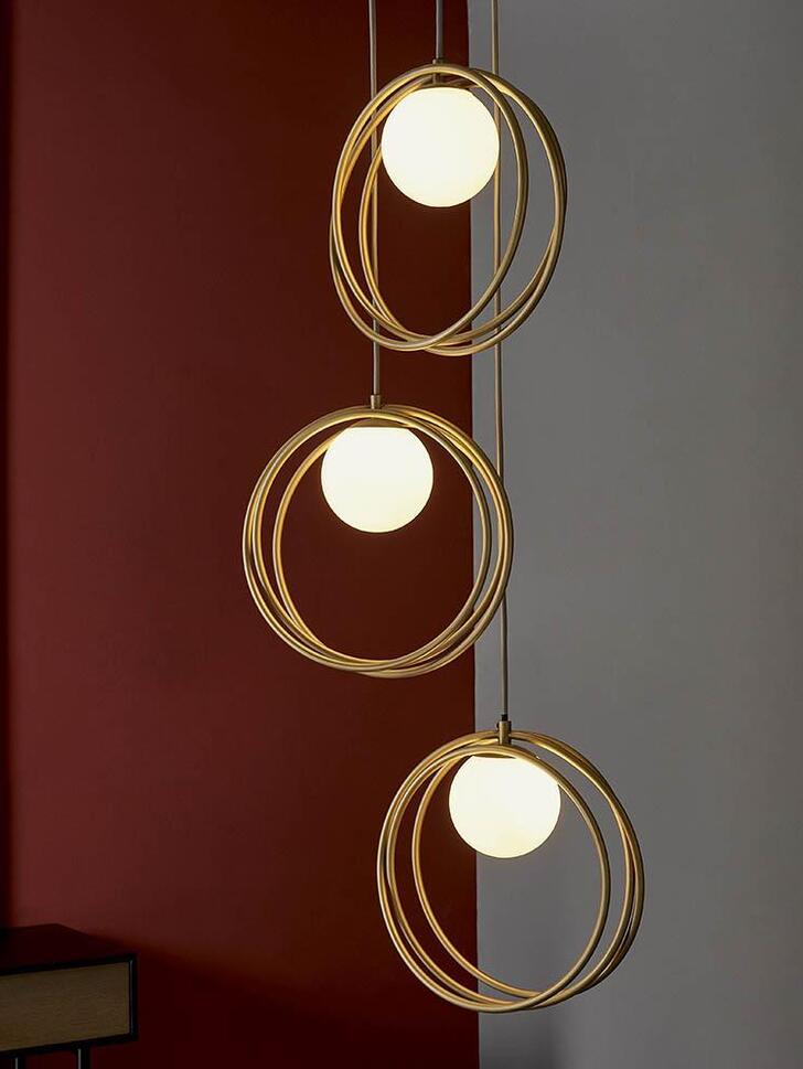 Thorlight Ravi Brushed Gold Finish 3 Light Cluster Pendant Complete With Glossy Opal Glass Globes