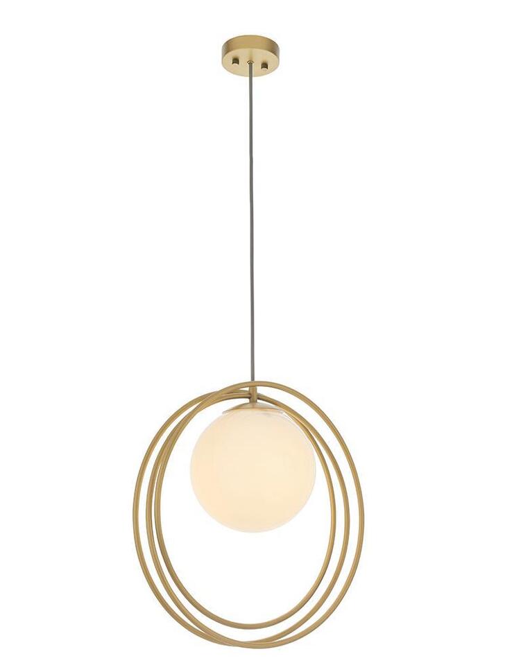 Thorlight Ravi Brushed Gold Finish Single Pendant Light Complete With Glossy Opal Glass Globe