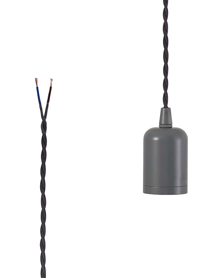 Warm Grey E27 Metal Lampholder Kit With Cable Clamp And 3m Grey Braided Twisted Cable