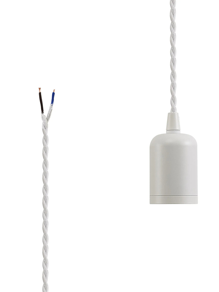 White E27 Metal Lampholder Kit With Cable Clamp And 3m White Braided Twisted Cable