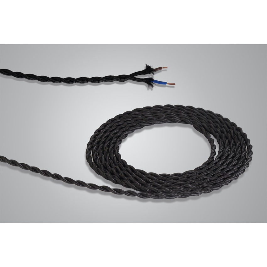 Photograph: 1 Metre Of Black Braided Twisted 2 Core 0.75mm Cable