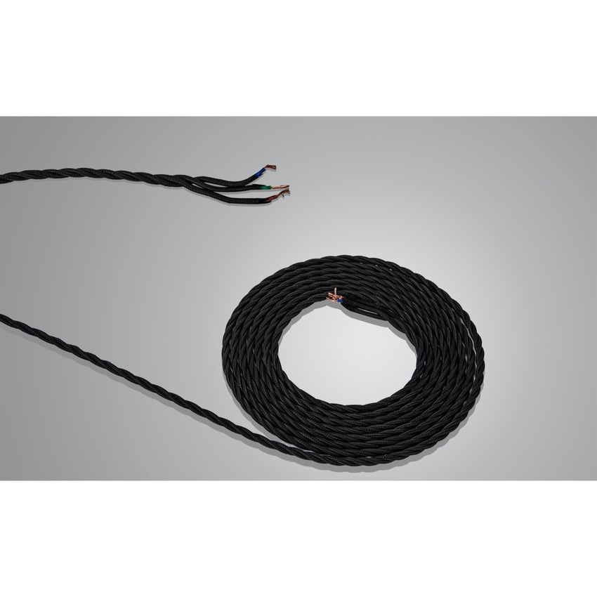 Photograph: 1 Metre Of Black Braided Twisted 3 Core 0.75mm Cable