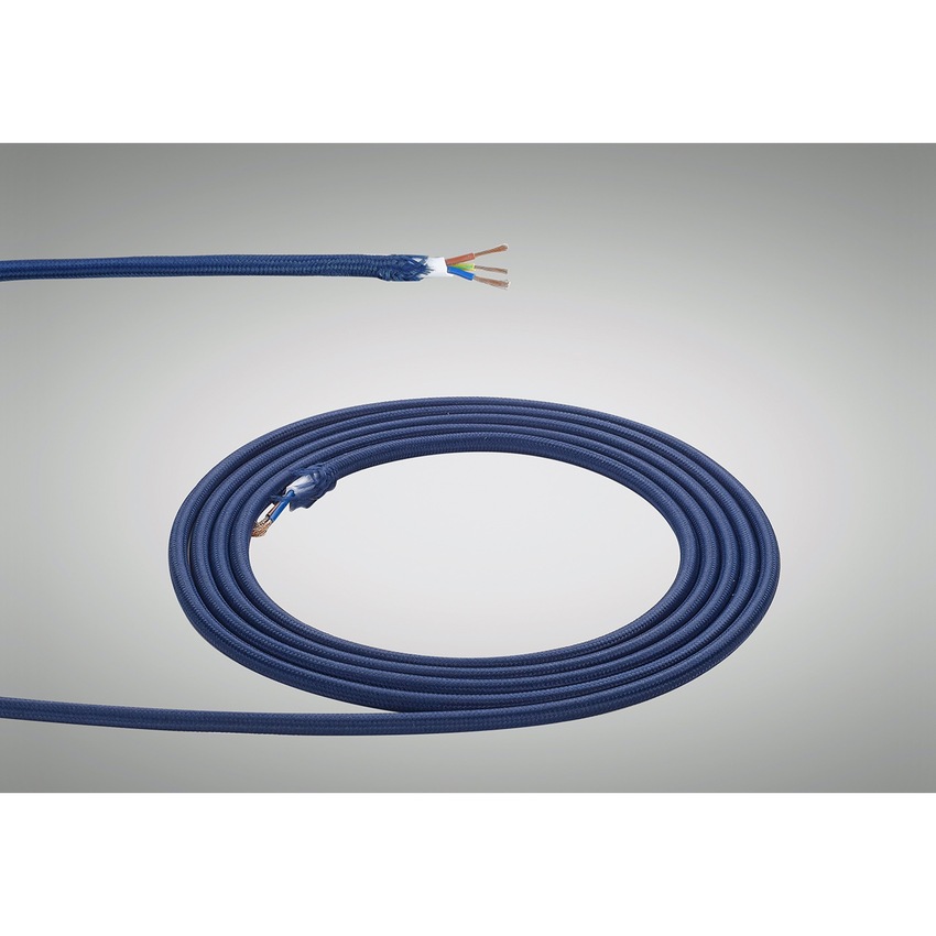 Photograph: 1 Metre Of Dark Blue Braided 3 Core 0.75mm Cable