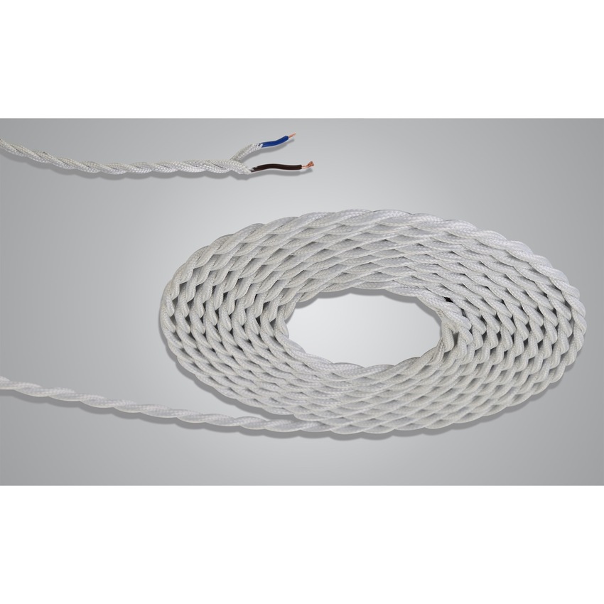 Photograph: 1 Metre Of White Braided Twisted 2 Core 0.75mm Cable