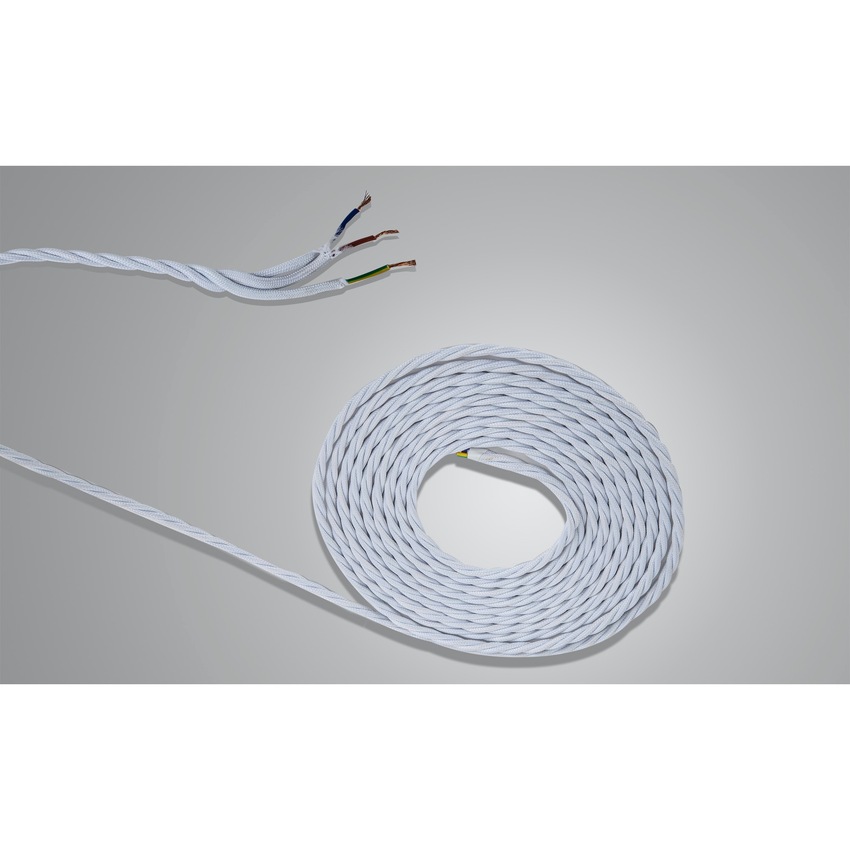 Photograph: 1 Metre Of White Braided Twisted 3 Core 0.75mm Cable