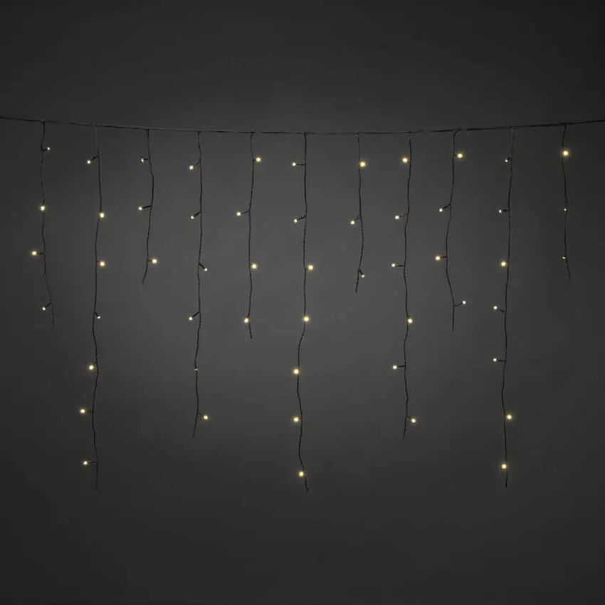 Photograph: 100 WARM WHITE Icicle Set Frosted Top Black Soft Cable 31V