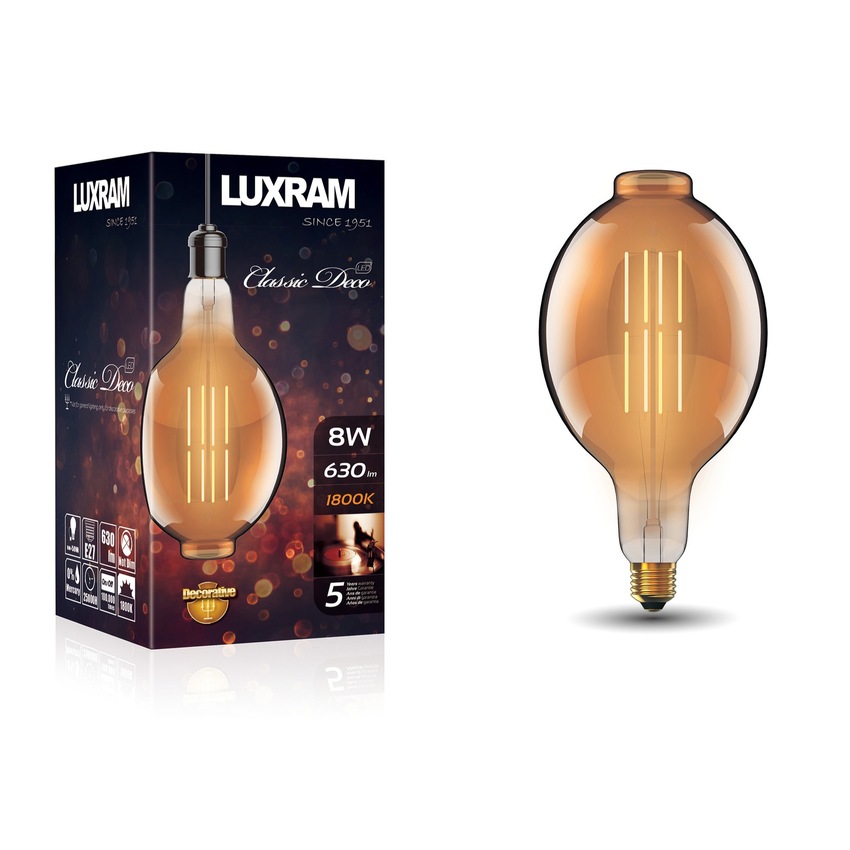 Photograph: 4W LED Classic Deco Gold Finish Dimmable Lamp With Decorative Filament - E27, 1800K