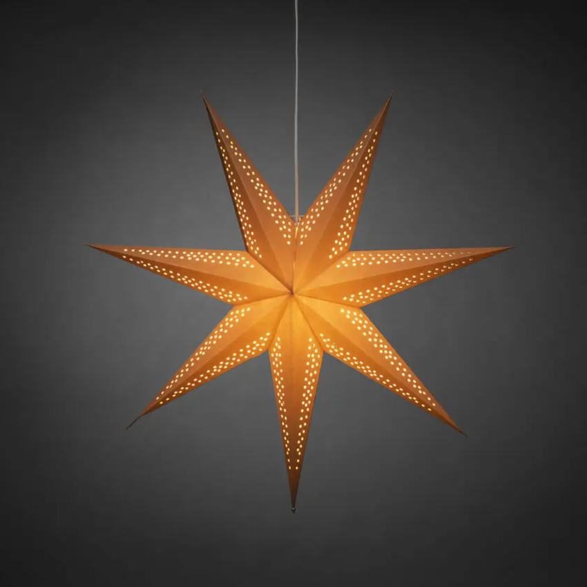 Photograph: 7 Point Hanging Paper Star 78cm Brown with Cord Set 230V