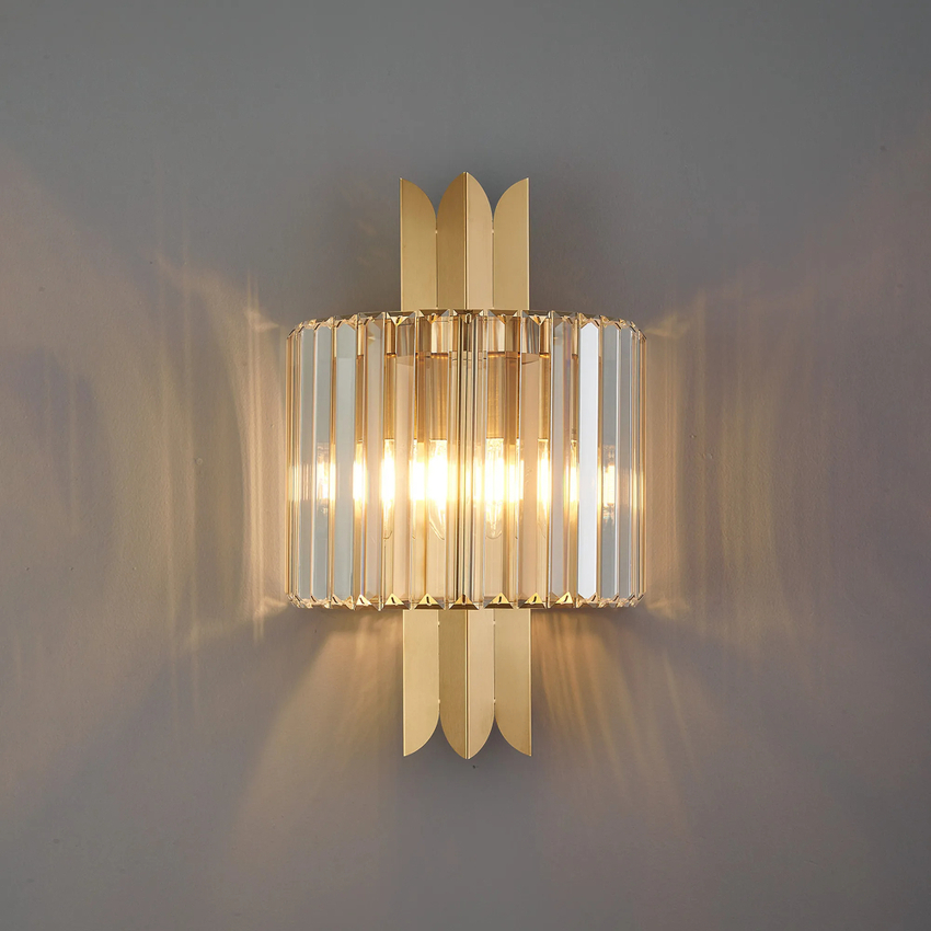 Photograph: Alol Brass/Clear 2 Light Crystal Wall Light