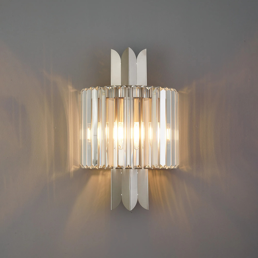 Photograph: Alol Satin Nickel/Clear 2 Light Crystal Wall Light