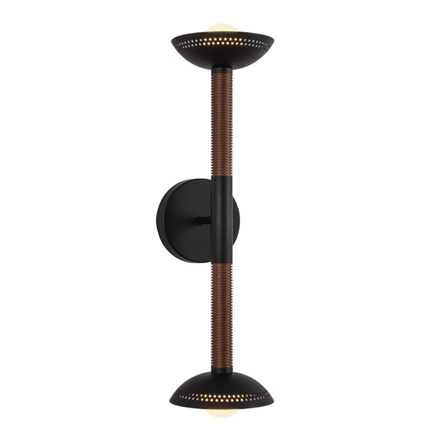 Photograph: Alora Mood Alm Matt Black And Walnut Wood 2 Light Dimmable Led Wall Light - 3000K