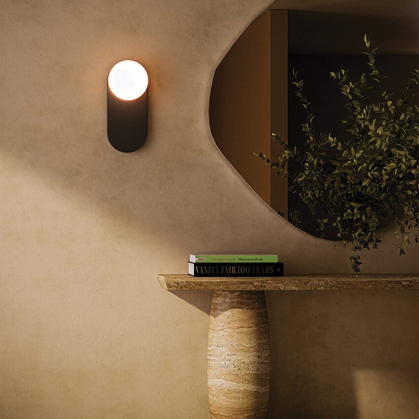 Photograph: Alora Mood Otis Matt Black Wall Light Complete With Shiny Opal Glass