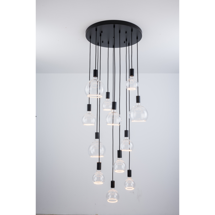 Photograph: Angel Black 12 Light Cluster Pendant Complete With Assorted Clear Angel LED Globes