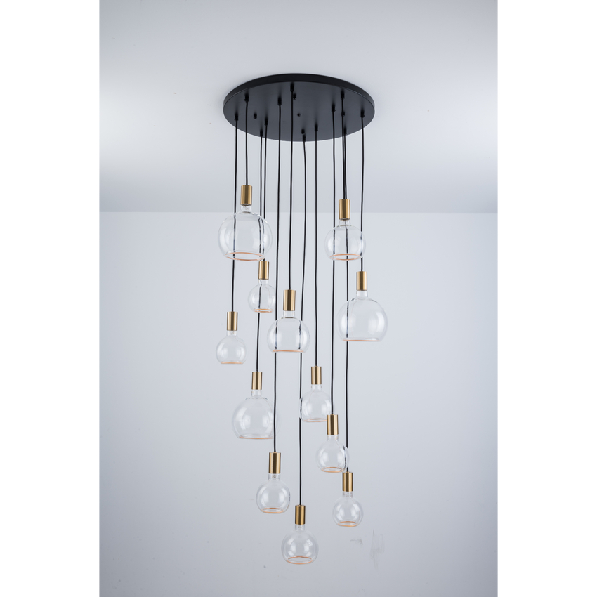 Photograph: Angel Black And Gold 12 Light Cluster Pendant Complete With Assorted Clear Angel LED Globes