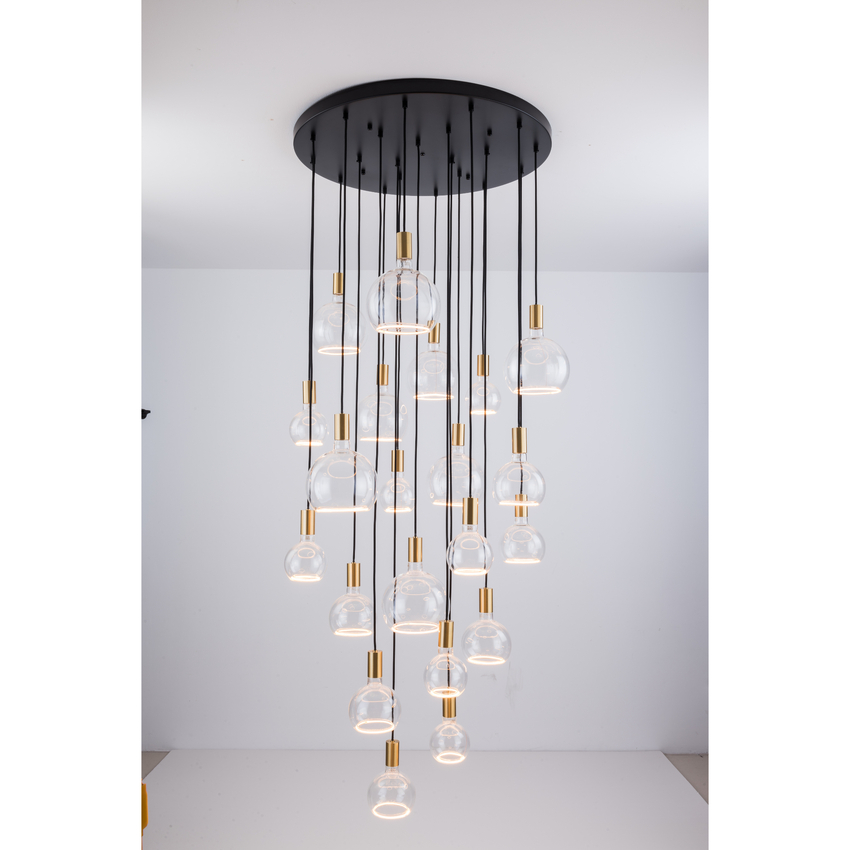 Photograph: Angel Black And Gold 21 Light Large Cluster Pendant Complete With Assorted Clear Angel LED Globes