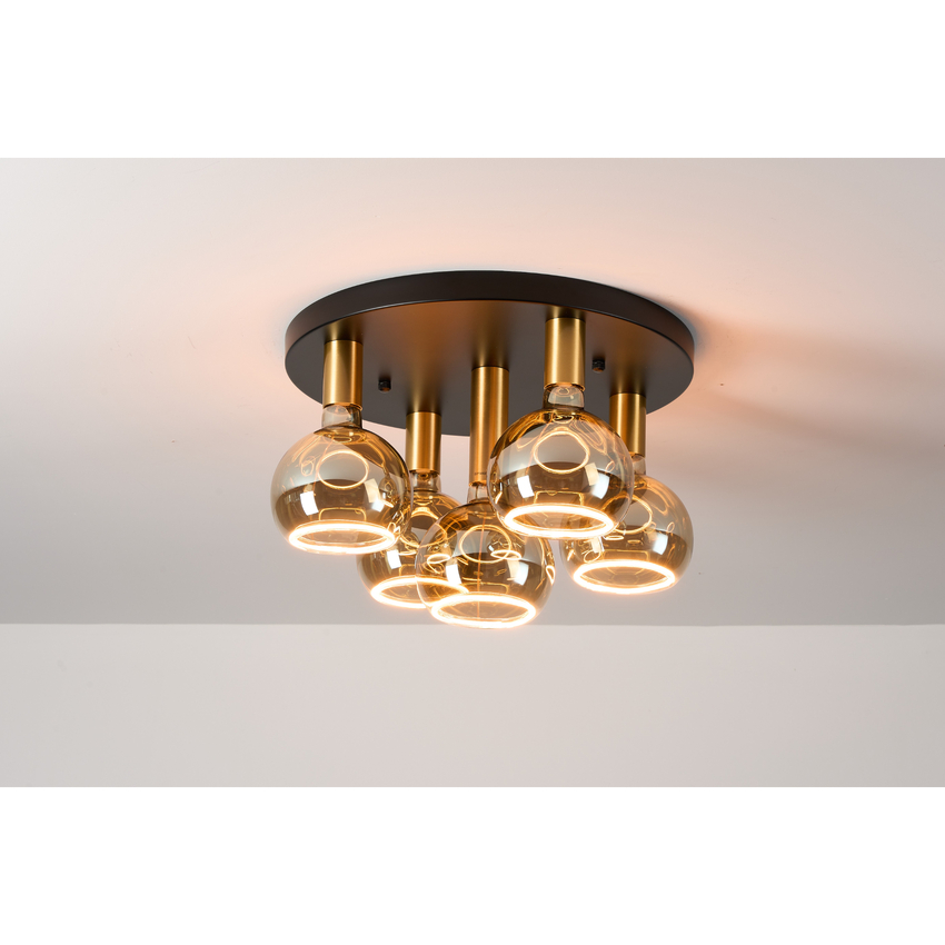 Photograph: Angel Black And Gold 5 Light Semi Flush Ceiling Light Complete With Smoked Angel LED Globes