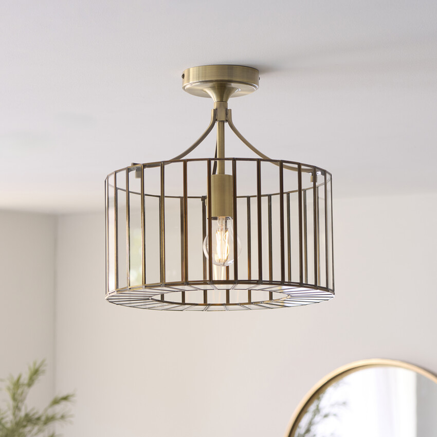 Photograph: Antalya Antique Brass And Clear Glass Flush Ceiling Light