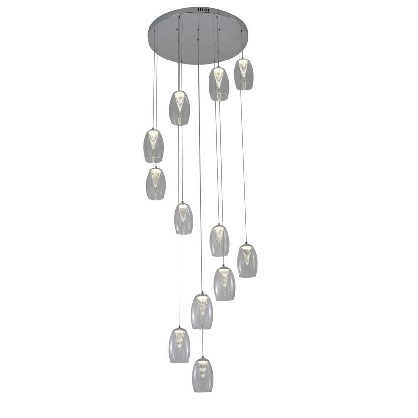 Photograph: Aria Polished Chrome 12 Light Cluster Stairway Pendant With Clear Glasses - 4000K