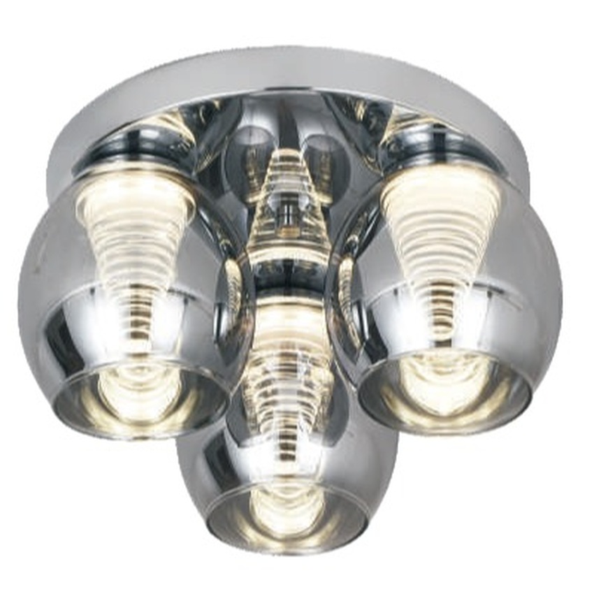 Photograph: Aria Polished Chrome 3 Flush Led Ceiling Light Complete With Smoked Glasses - 4000K