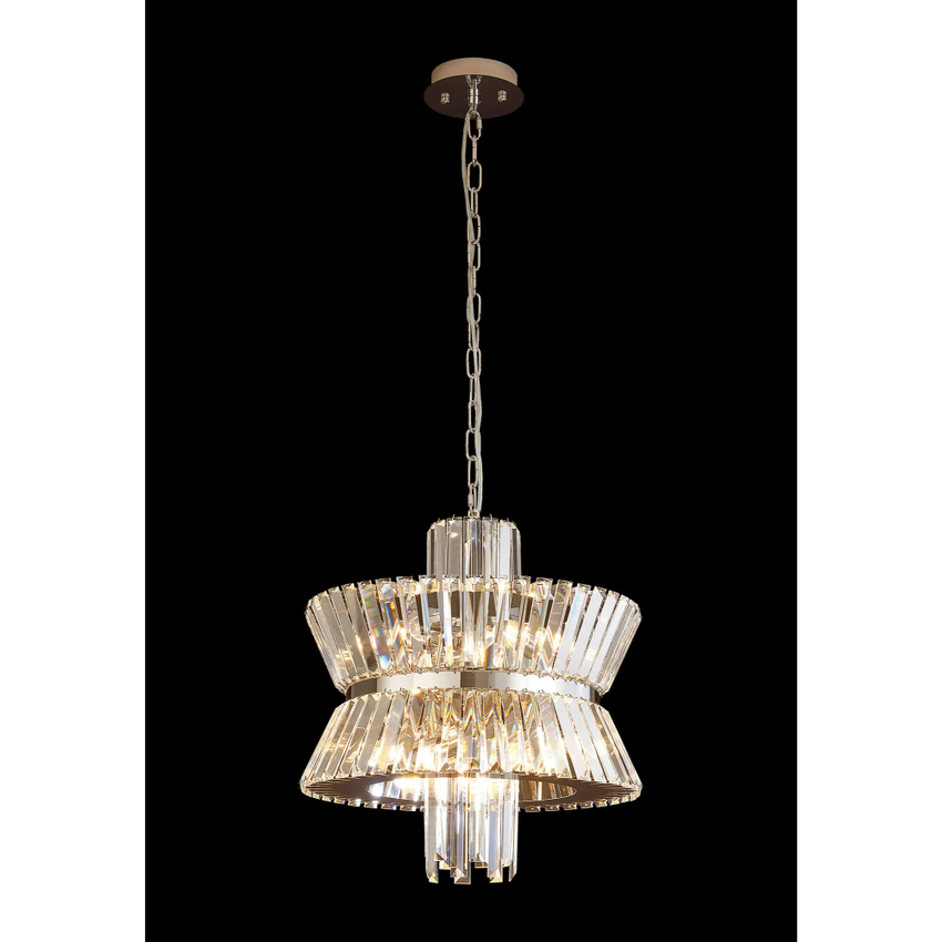 Photograph: Avie 44cm Polished Nickel/Clear 8 Light Crystal Pendant Light