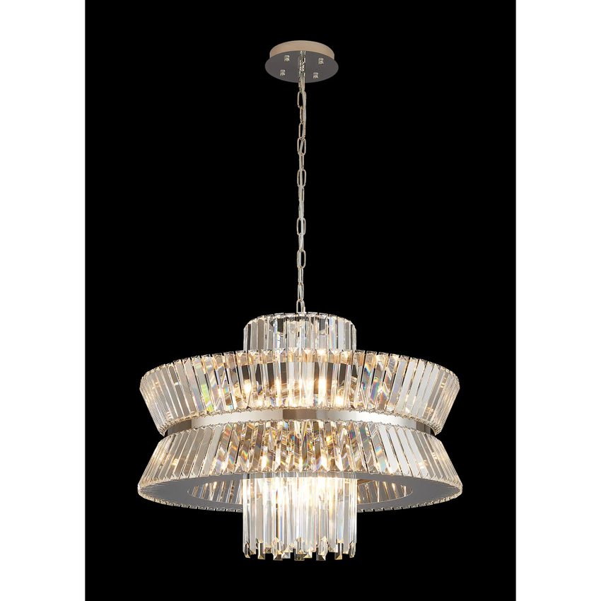Photograph: Avie 70cm Polished Nickel/Clear Large 18 Light Crystal Pendant Light