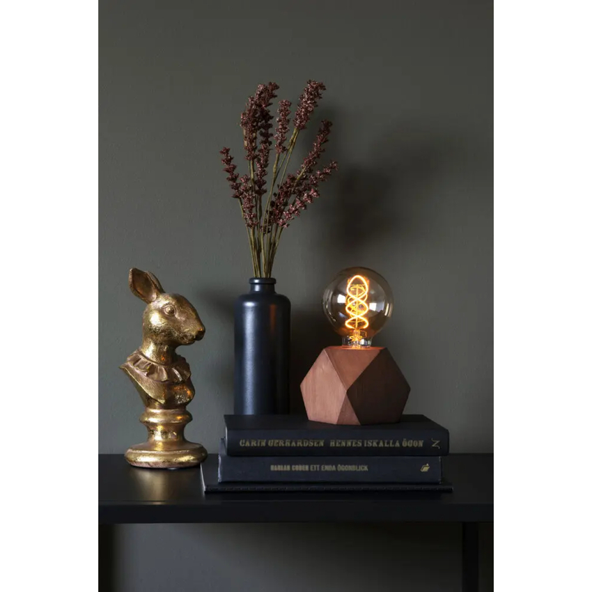 Photograph: B/O Wooden deco.brown-stained, 1 amber Led. Tim.6H 3xAAA&USB