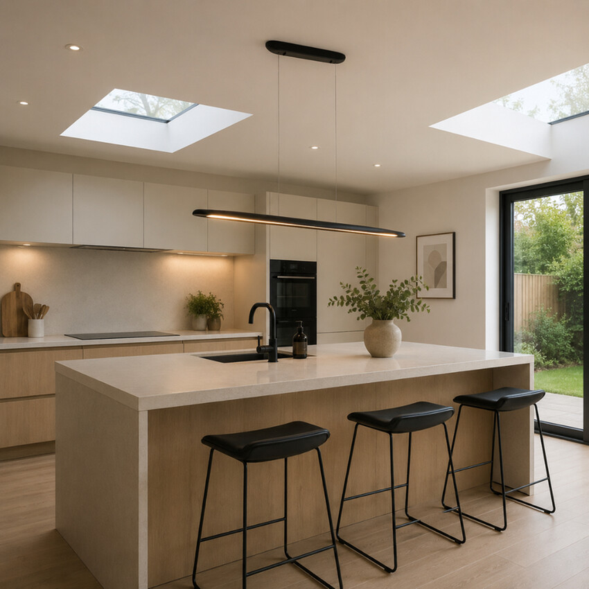 Photograph: Blake Black Ash 1300mm LED Linear Wooden Bar Pendant 3000K Dimmable