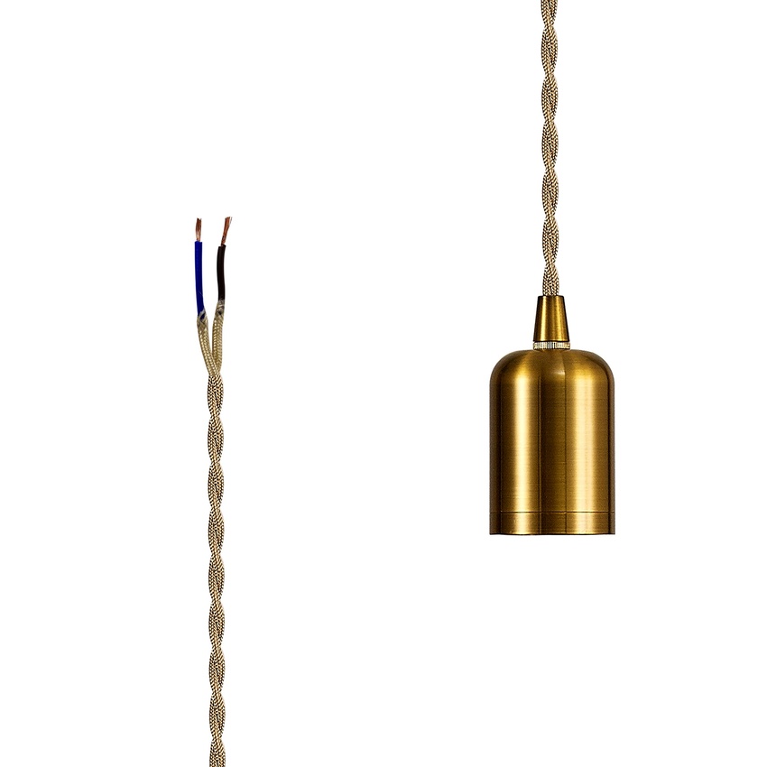 Photograph: Bronze E27 Metal Lampholder Kit With Cable Clamp And 3m Pale Gold Braided Twisted Cable