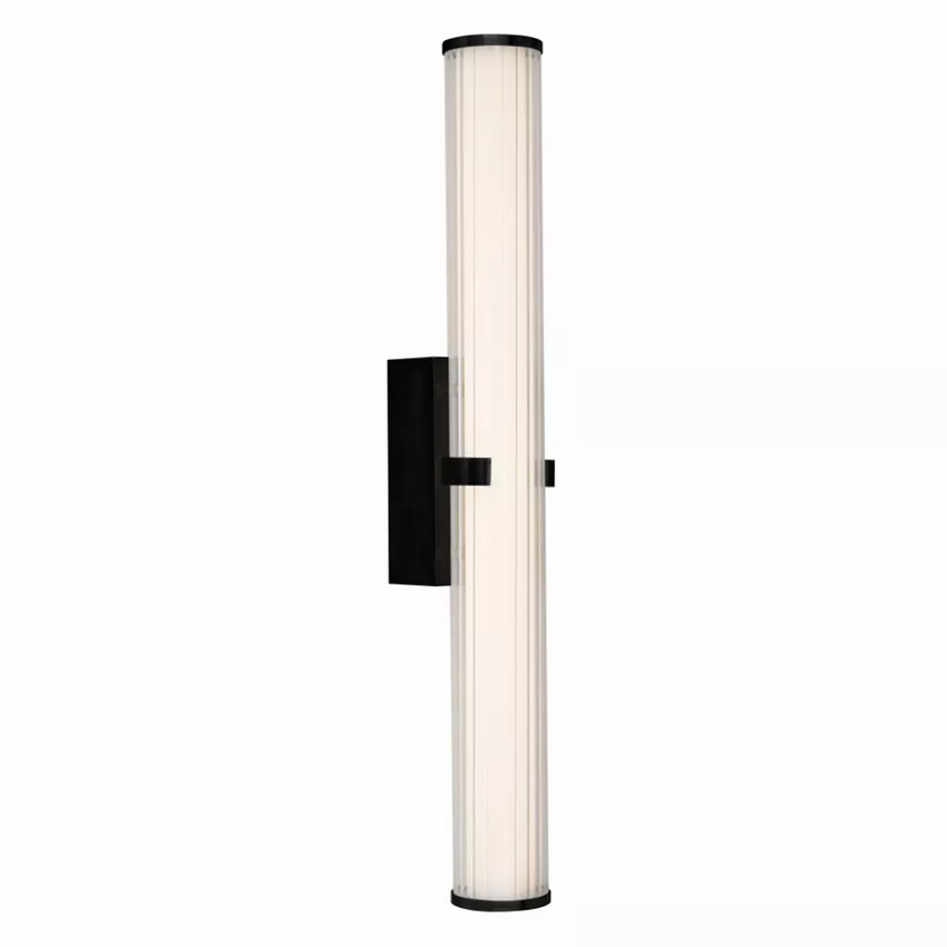 Photograph: Clamp Large Matt Black Bathroom Wall Light Complete With Clear Ribbed Outer And Inner Opal Glass - IP44 - 3000K